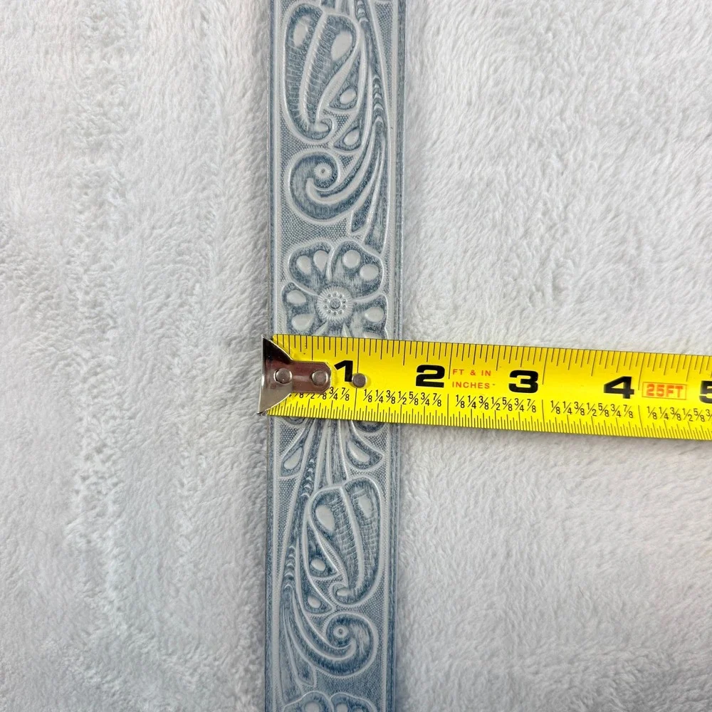 Kacey Lee Middle of Nowhere Blue Western Floral Tooled Leather Belt Womens S/M